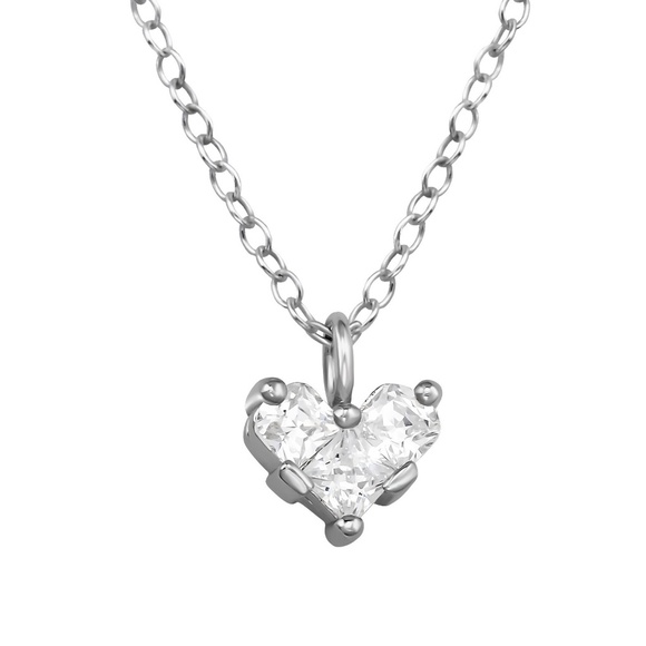 Rhodium Plated Sterling Silver Double Heart CZ Necklace – Dainty Romantic - Picture 1 of 1
